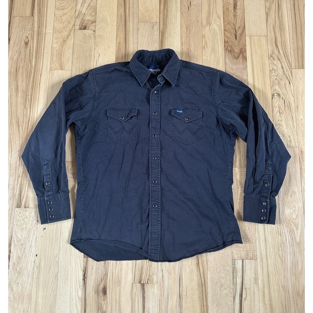 Vintage 80s Cowboy Wrangler Heavy Denim Pearl Snap Men's Large Black EUC